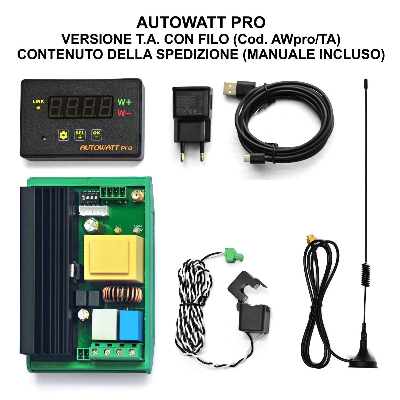 C3- AUTOWATT PRO TA centralina dimmerata 2kW espandibile per autoconsumo fotovoltaico grid-tie con sensore TA (AWpro/TA)
